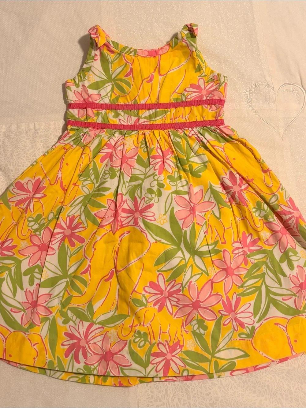 Lilly Pulitzer Yellow Floral Cotton Sundress with Pink Trim